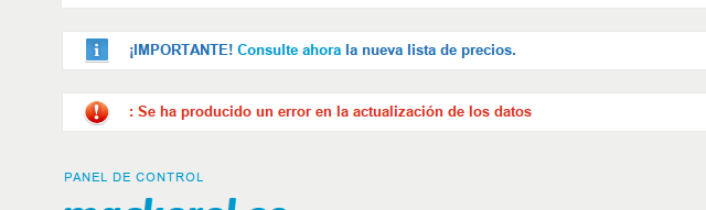 Translation: "There was an error updating data"